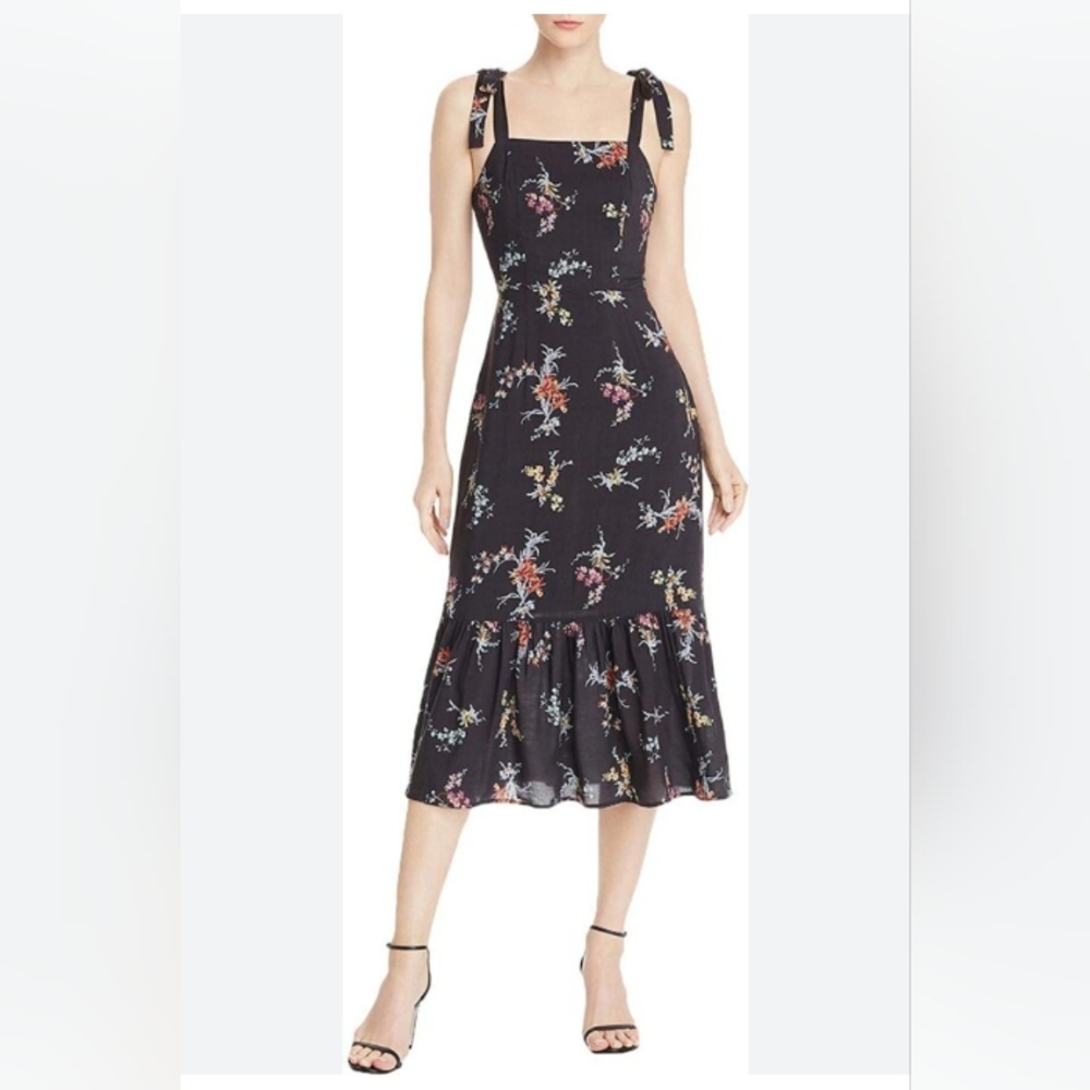 PAIGE Tolucah Floral Midi Sundress in Black. Size Small